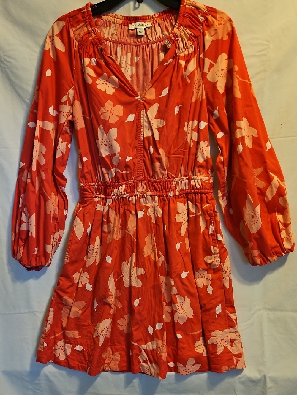Women’s Long Sleeve Floral Mini Dress - Pink and Cream